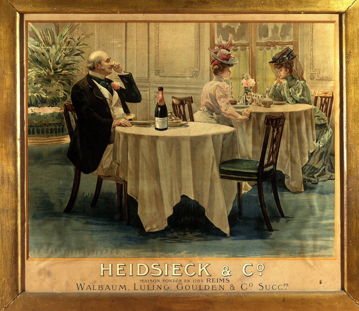 W restauracji - Plakat reklamowy szampana Heidsieck, koniec XIX wieku autorstwa Unknown artist