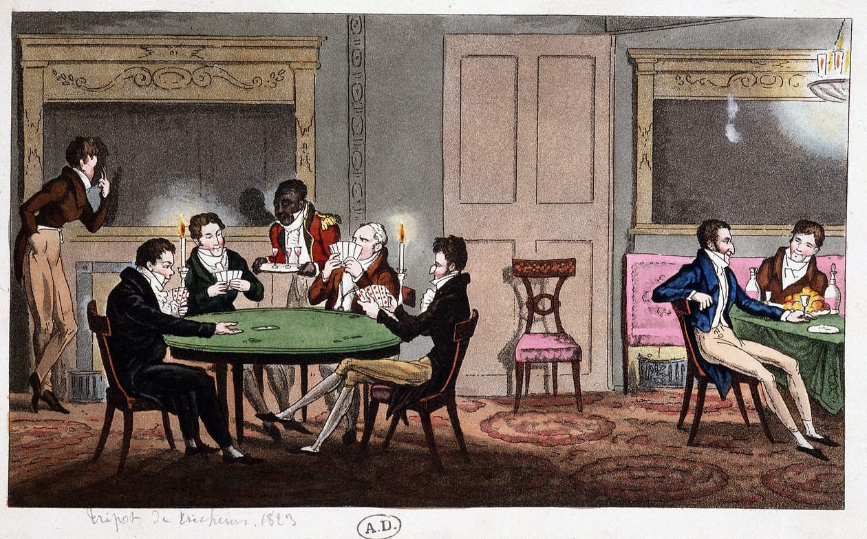W angielskim klubie: „Cheating Tripot”, Anglia autorstwa Unknown artist