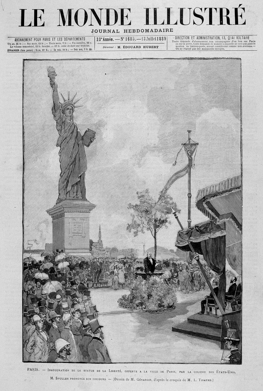 Inauguracja Statuy Wolności w redukcji (replika), ofiarowanej miastu Paryżowi przez Stany Zjednoczone - w „The Illustrous World” z 13.07.1889 autorstwa Unknown artist
