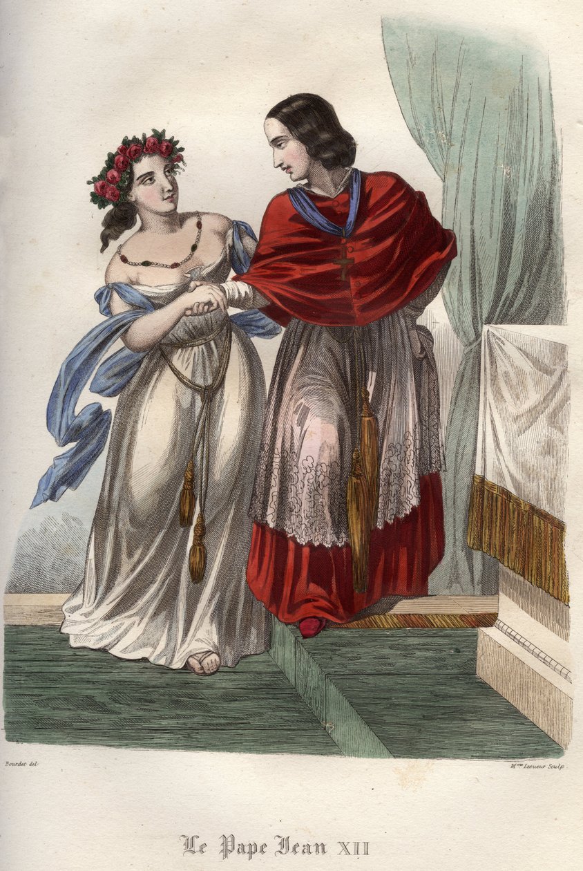 Kazirodztwo: Papież Jan XII (ok. 937-964) ze swoją babcią i rzekomą kochanką Marozią (Mariuccia, Mariozza) (ok. 890-ok. 936). autorstwa Unknown artist