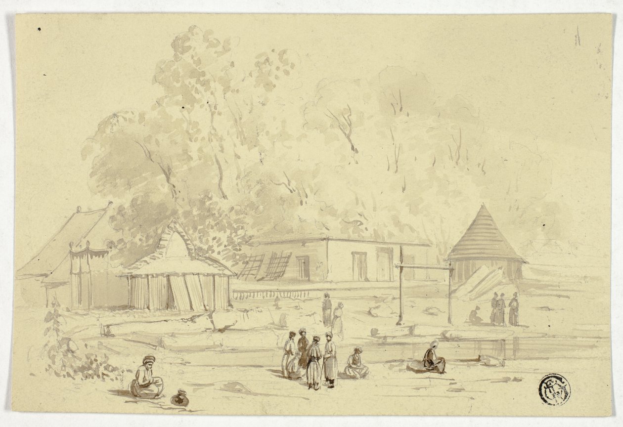 Wioska indiańska obok strumienia autorstwa Unknown artist
