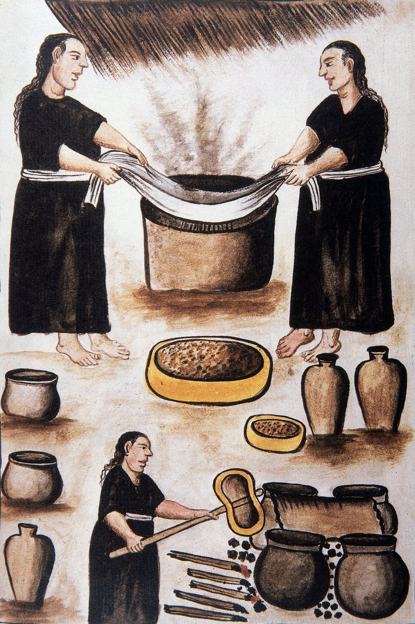 Indianie gotują mięso, z książki „Trujillo of Peru” lub „Codex Martinez Companion”, autorstwa Baltazara Martineza Companion i Bujandy, biskupa Trujillo (1782-1785) autorstwa Unknown artist