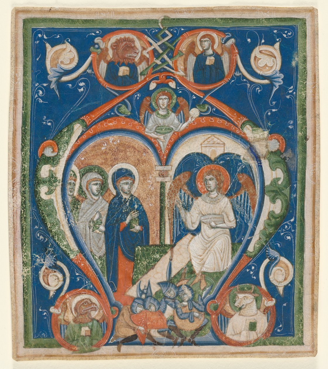 Inicjał A [ngelus Domini schodzi] z antyfonarza: Trzy Marie przy grobie autorstwa Unknown artist