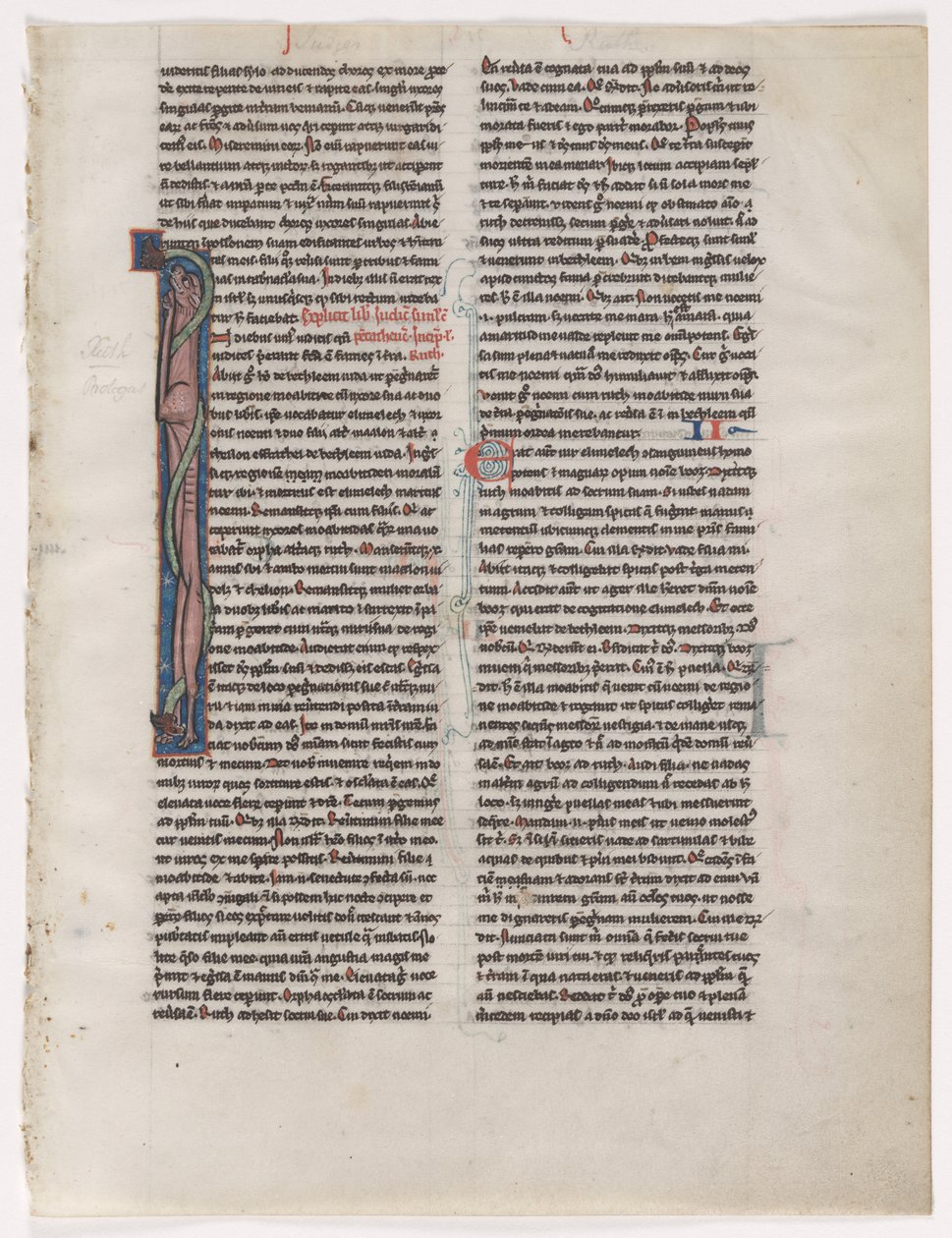 Inicjał I: Spleciona bestia i wąż: Liść z Biblii (2 z 2 wyciętych kartek) autorstwa Unknown artist
