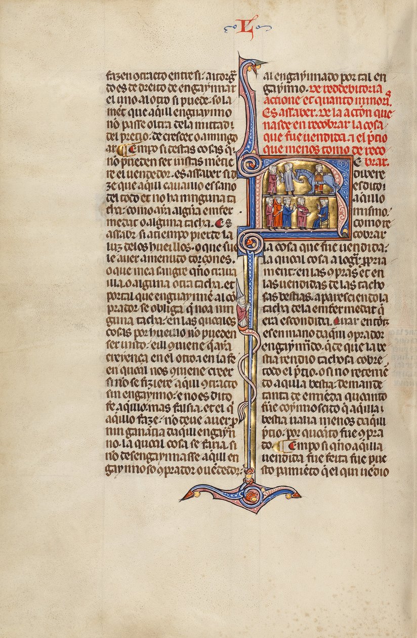 Initial R: Dwóch mężczyzn dokonujących transakcji sprzedaży konia i czterech mężczyzn przed sędzią autorstwa Unknown artist
