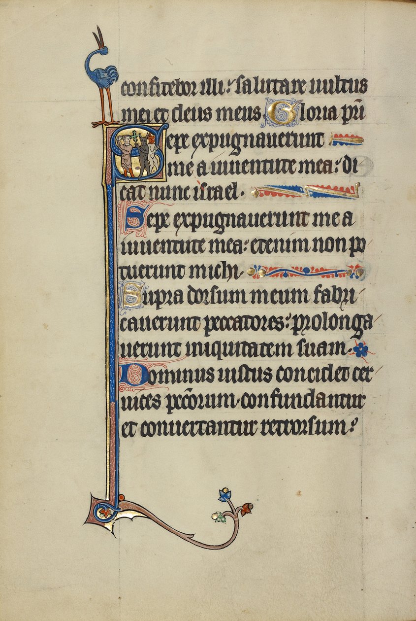 Initial S: Człowiek z krzyżem przeganiający dwa diabły autorstwa Unknown artist