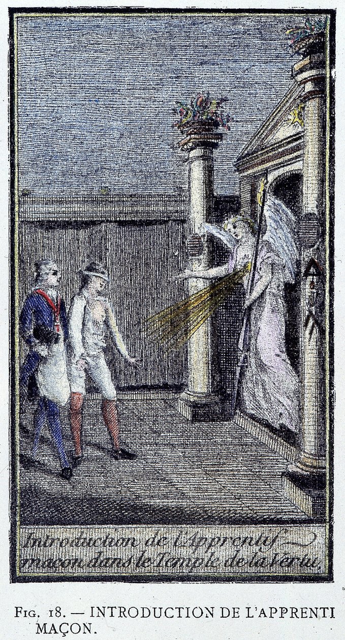 Przedstawienie czeladnika murarza - z ryciny z „Cennej Kolekcji Kamieniarstwa Adonhiramitów” autorstwa rycerza wszystkich zakonów masońskich autorstwa Unknown artist