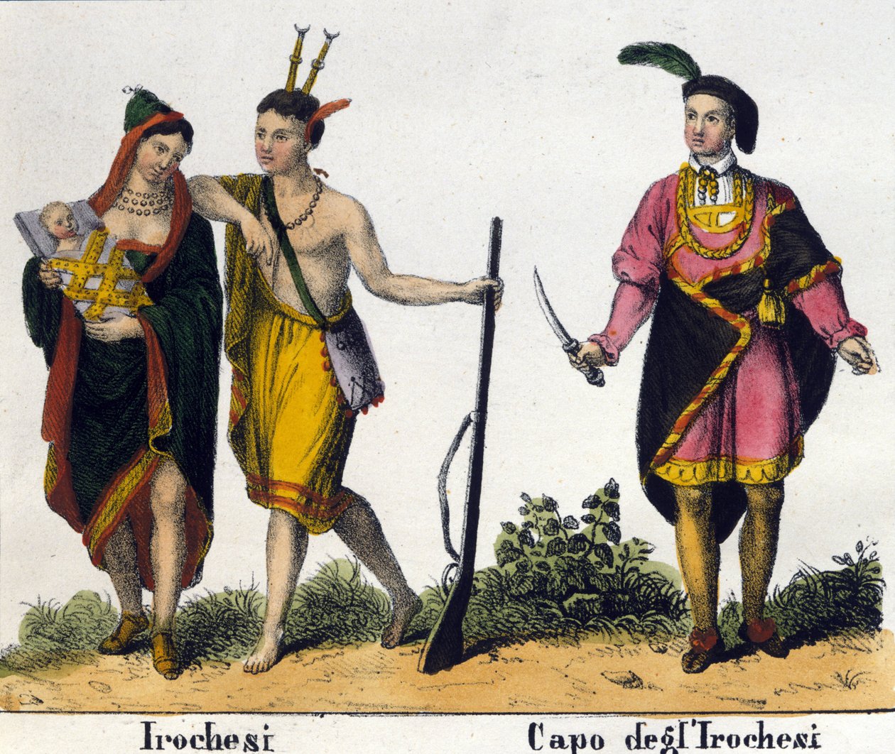 Indianie Irokezów ze Stanów Zjednoczonych Ameryki. Litografia z początku XIX wieku autorstwa Unknown artist