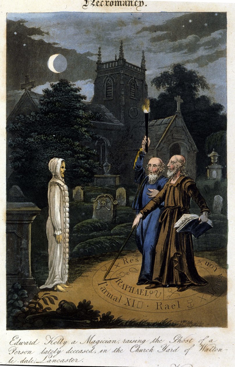 John Dee i Edward Kelly przywołują ducha. 1825. Biblia. Morando, Mediolan autorstwa Unknown artist