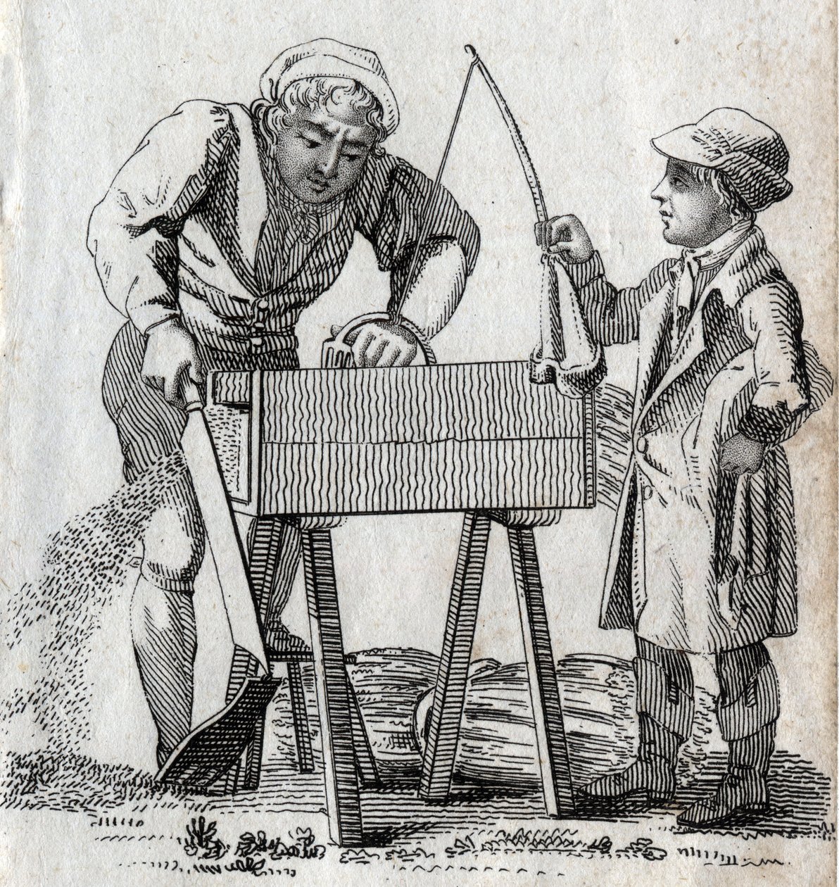 Stolarz i praktykant. Grawerowanie pod koniec XVIII wieku. Prywatna kolekcja. autorstwa Unknown artist