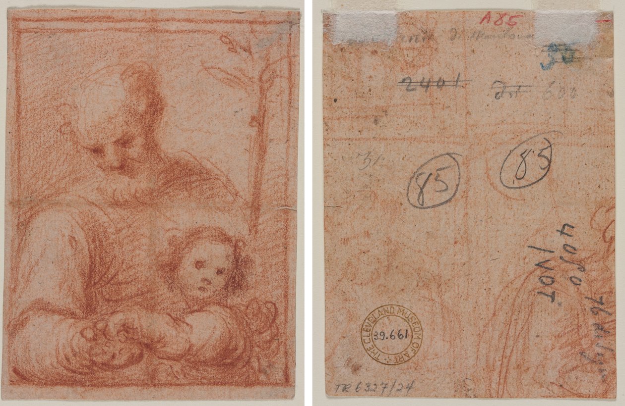 Józefa z Dzieciątkiem (rekto); Fragment dwóch postaci (verso) autorstwa Unknown artist
