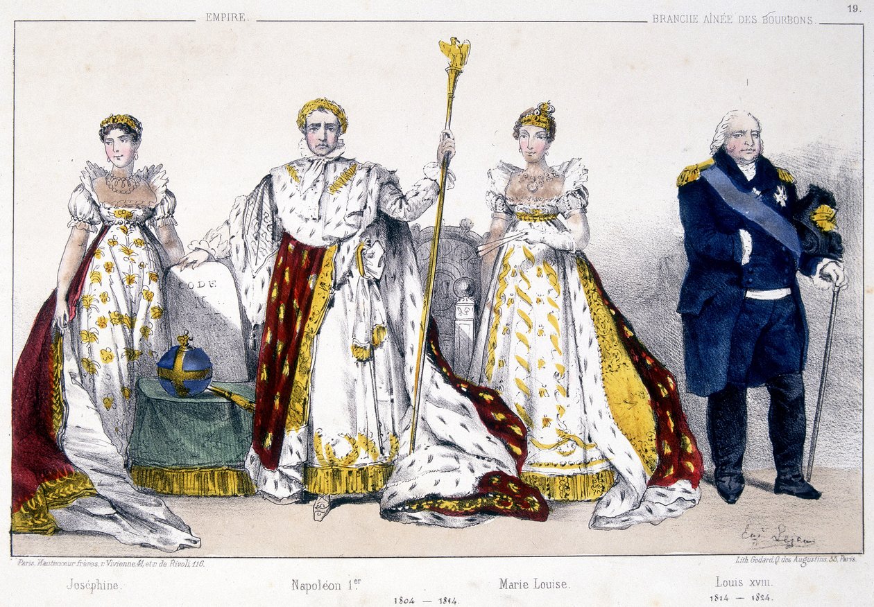 Józefina, Napoleon 1er, Maria Ludwika i Ludwik XVIII - w „La Monarchie francaise en estampes”” autorstwa Unknown artist