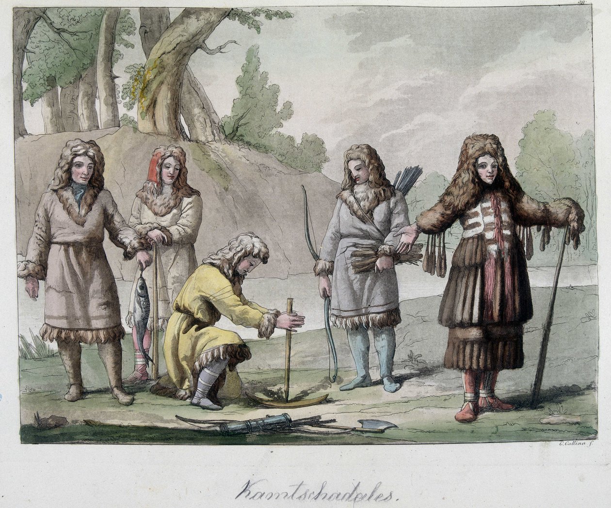 Mieszkańcy Kamtschadales na Syberii. W „”Stary i nowoczesny kostium”” 1819-1820, Ferrario. autorstwa Unknown artist