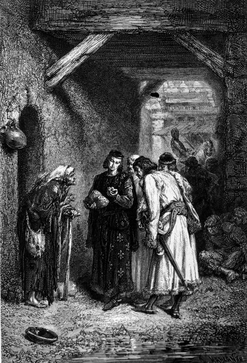 Król Ludwik IX lub Święty Ludwik (1214 - 1270) bada chleb biednych ludzi i stwierdza, że jest suchy. autorstwa Unknown artist
