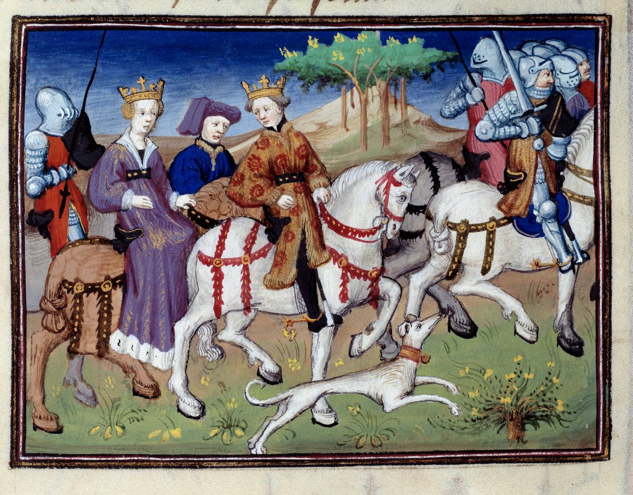 Król Filip VI Walezyjski i Biała Królowa Nawarry (?) Początek polowania Miniatura zaczerpnięta z „Księgi łowieckiej”” Gastona III Phoebusa, hrabiego Foix, Lorda Bearn (1331-1391) autorstwa Unknown artist