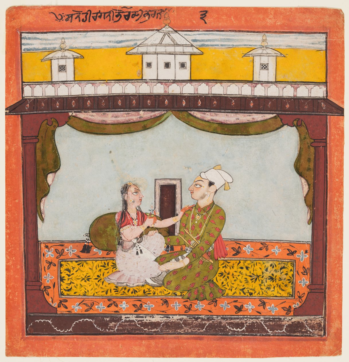 Król i królowa w Zenana: Sandehi Ragini, żona Bhairawy, z „Drugiego Basohli Ragamali” autorstwa Unknown artist