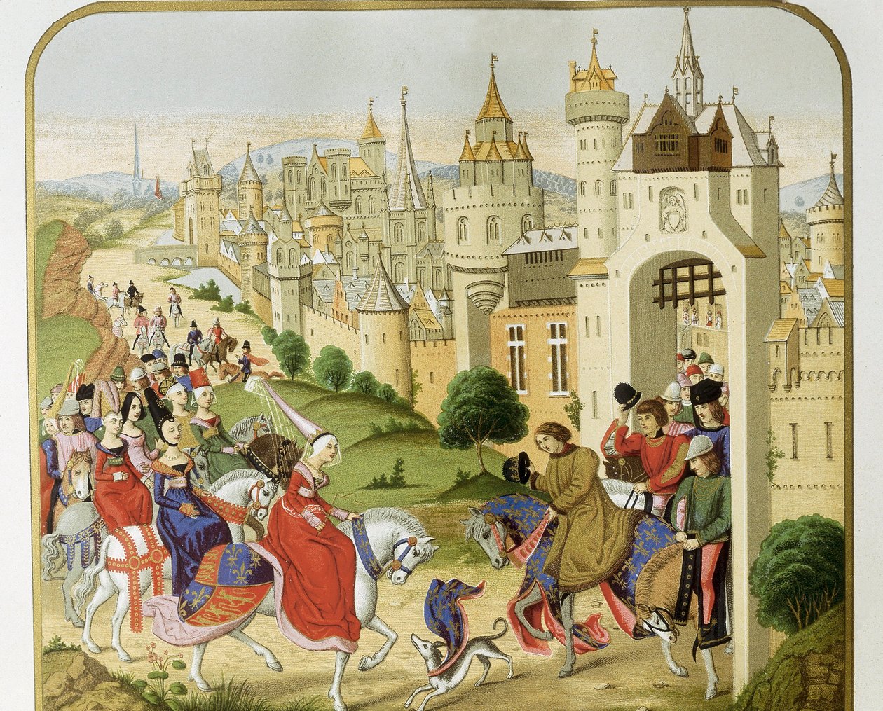 „„Król Francji Karol IV przyjął wizytę swojej siostry, królowej Anglii, Izabeli Francji (1292-1358), żony Edwarda II, która przybyła, aby się schronić”” Według kronik Jeana Froissarta. XIX-wieczna Barcelona. Sant Jordi Kataloński Royal autorstwa Unknown artist