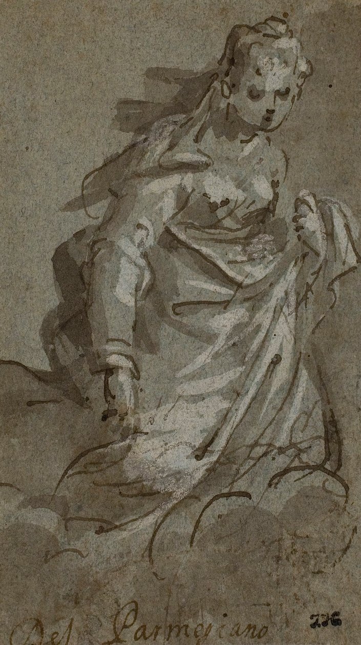Klęcząca postać kobieca w chmurach (recto); Szkice postaci (verso) autorstwa Unknown artist