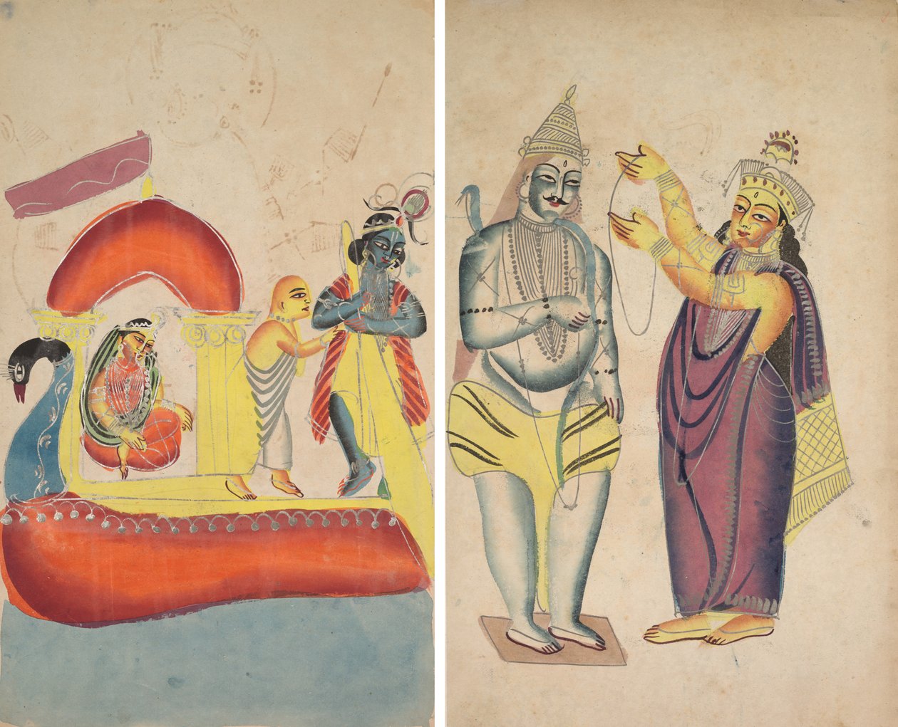 Krishna Ferrying Radha przez rzekę Yamuna (recto); Parivati umieszcza ślubną girlandę na Shivie (verso) autorstwa Unknown artist