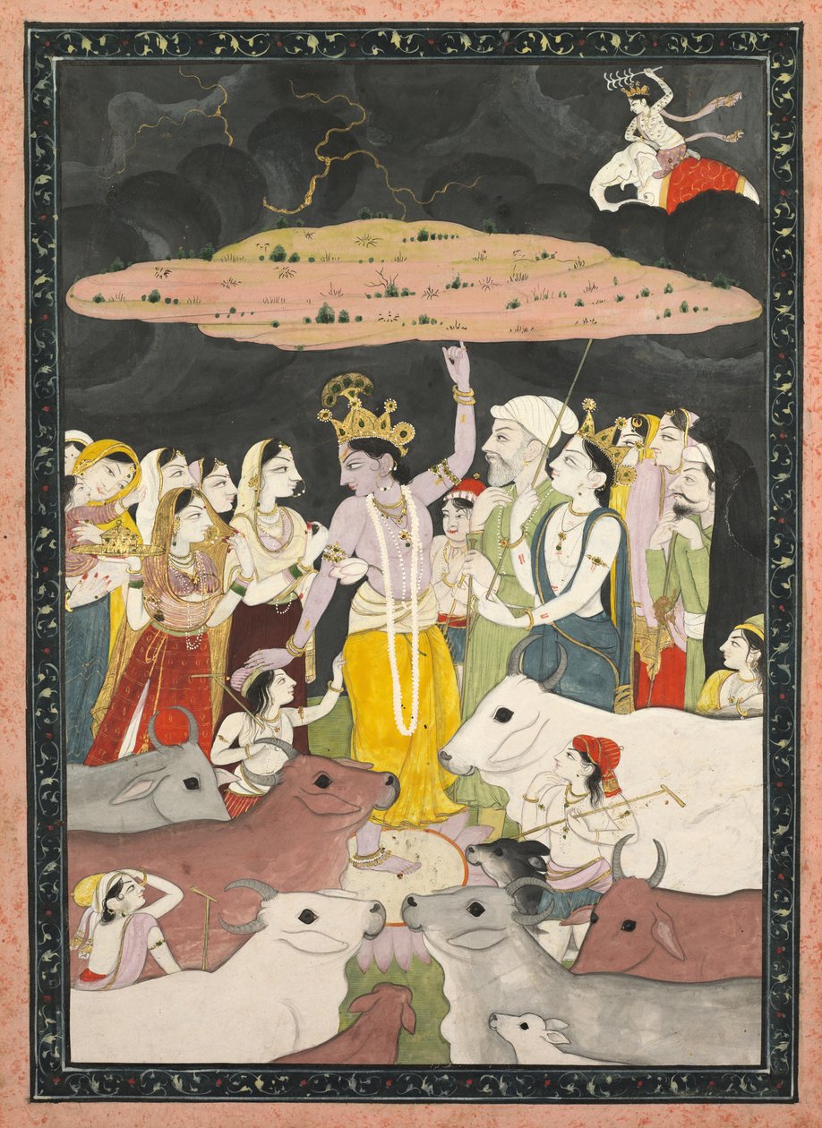 Kryszna podnosząca górę Govardhan autorstwa Unknown artist