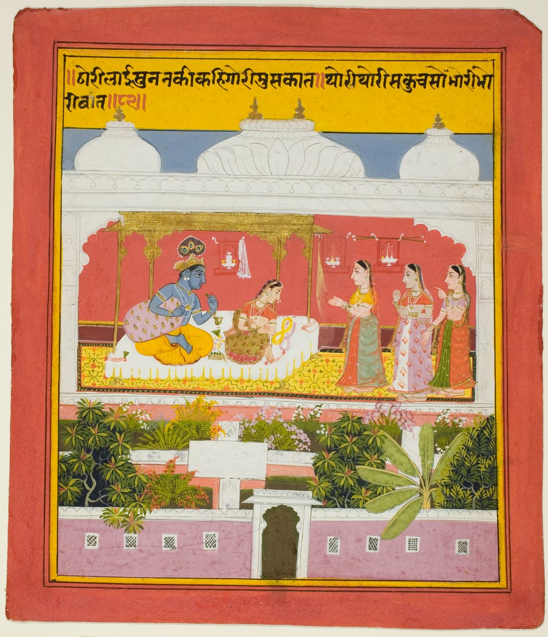 Kryszna i Radha w pawilonie, z kopii siedmiuset wersetów (Sat Sai) Bihariego autorstwa Unknown artist
