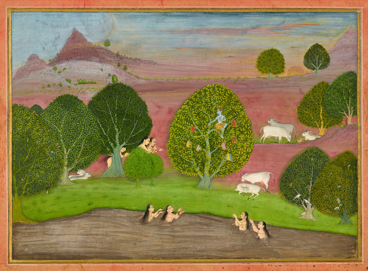 Kryszna kradnie ubrania gopi, folio z <em>Bhagavata Purany</em> autorstwa Unknown artist