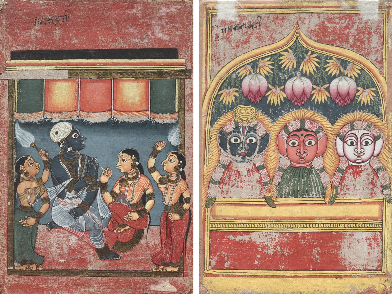 Kryszna z Radhą i Dwoma Pomocnikami (recto); Jagannath, Subhadra i Balarama w łuku (verso) autorstwa Unknown artist