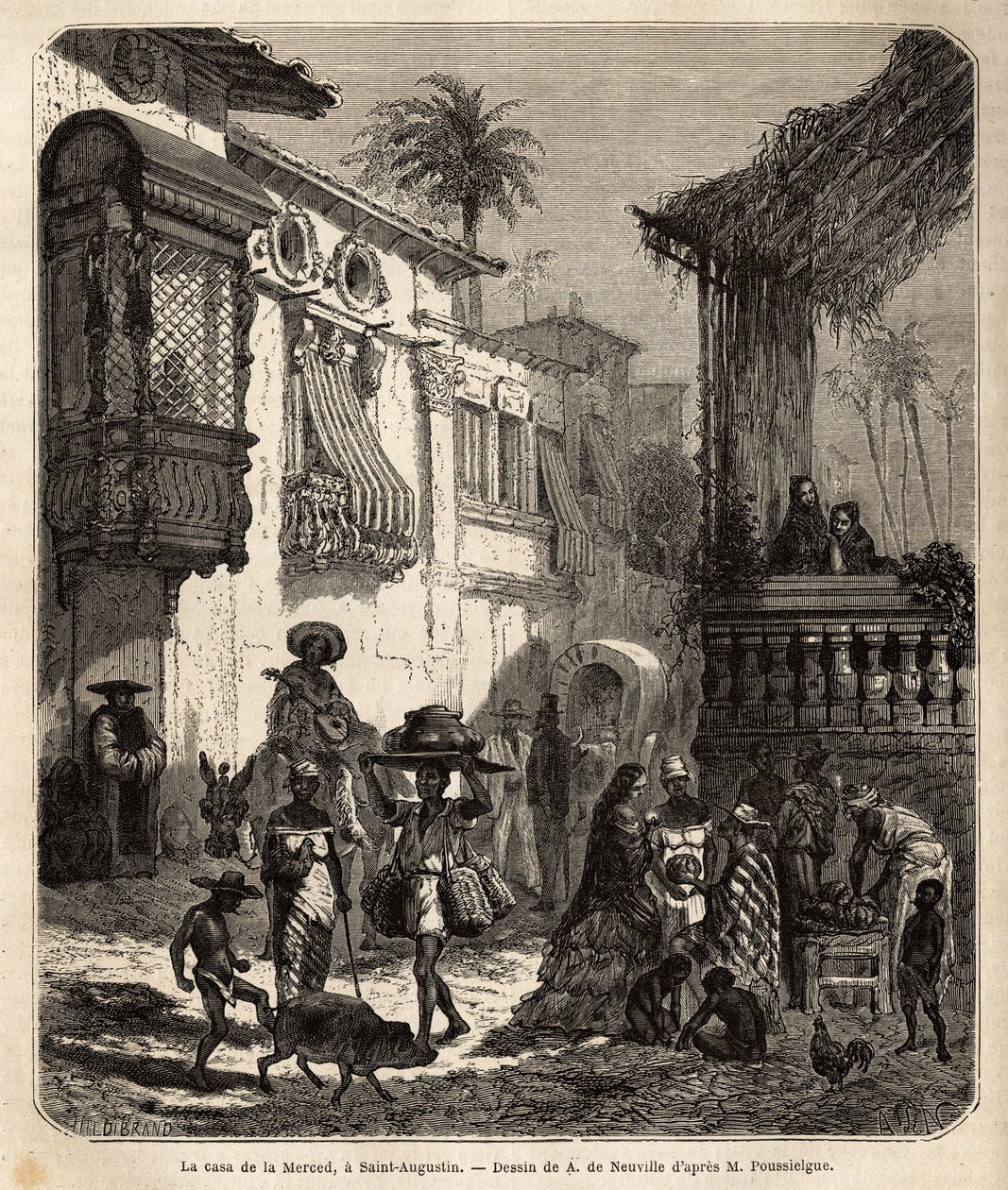 La casa de la Merced (obecnie Mercy Street) w Saint Augustine, najstarszym mieście w Stanach Zjednoczonych (Stany Zjednoczone), założonym przez Hiszpanów w 1565 roku; główna ulica miasta, mała i zaludniona, z różnymi zwierzętami i osobliwą mieszanką różnyc autorstwa Unknown artist