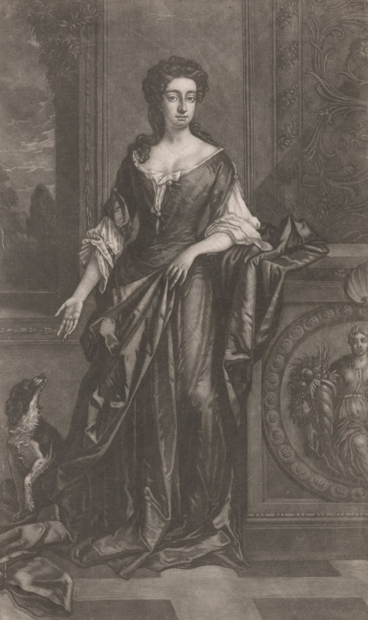 Dama (z psem, oparta o cokół z płaskorzeźbą rogu obfitości) autorstwa Unknown artist