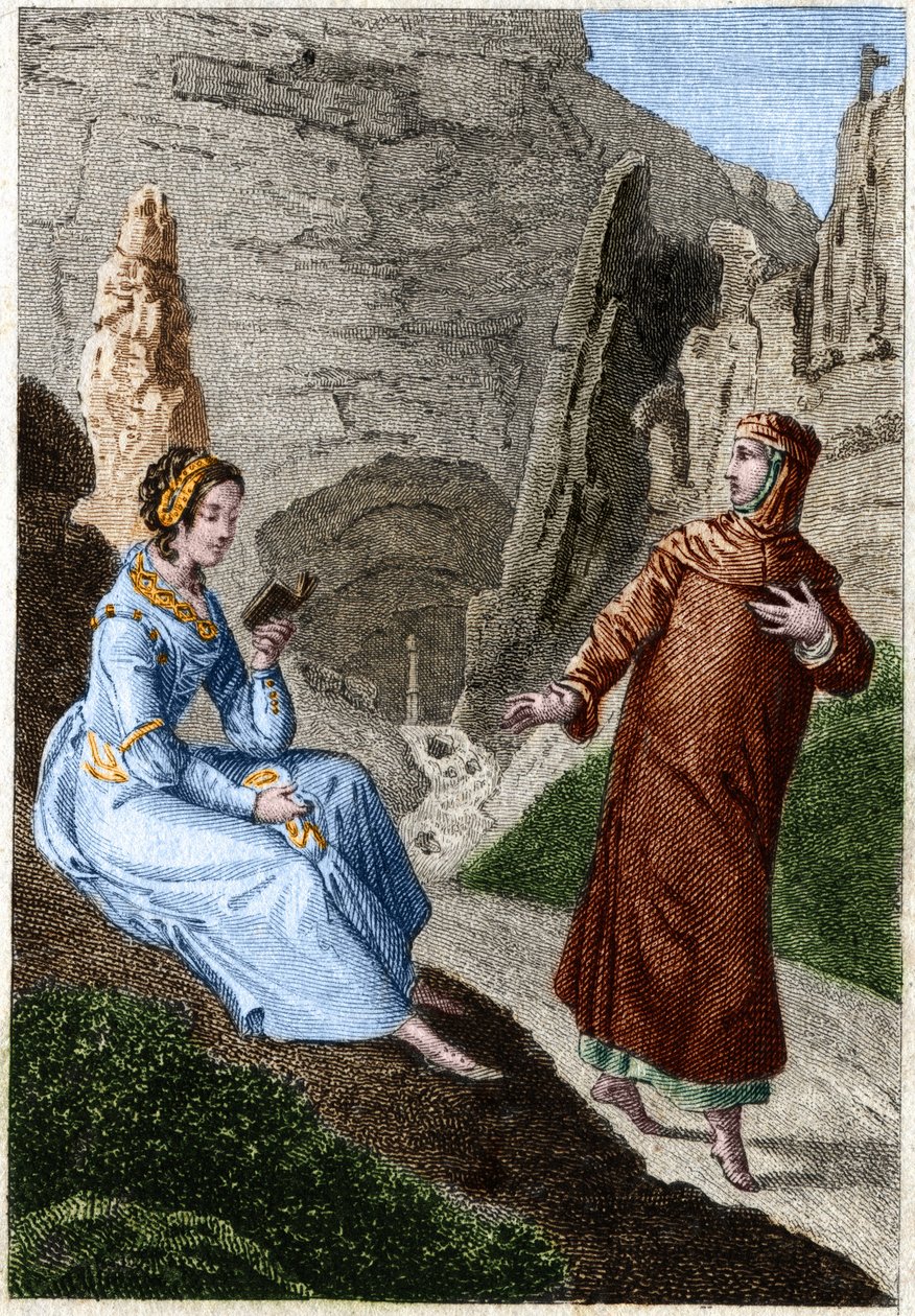 Laure de Noves (Laura) i Francesco Petrarca (Petrarca) (włoski poeta i humanista 1304 - 1374). Rycina z końca XVIII wieku. autorstwa Unknown artist