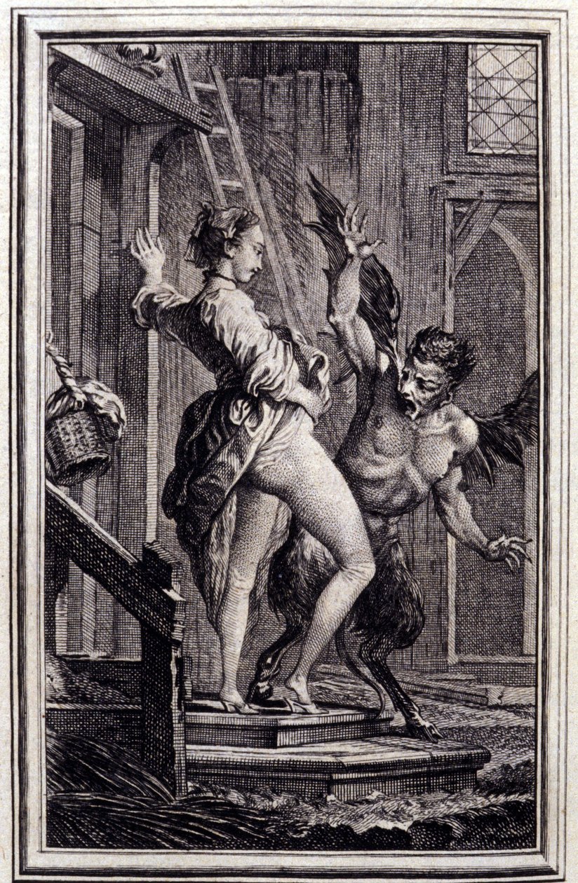 Diabeł z Papefiguiere- w „”Opowieściach i opowiadaniach wierszem”” Jean La Fontaine. 1762. autorstwa Charles Eisen