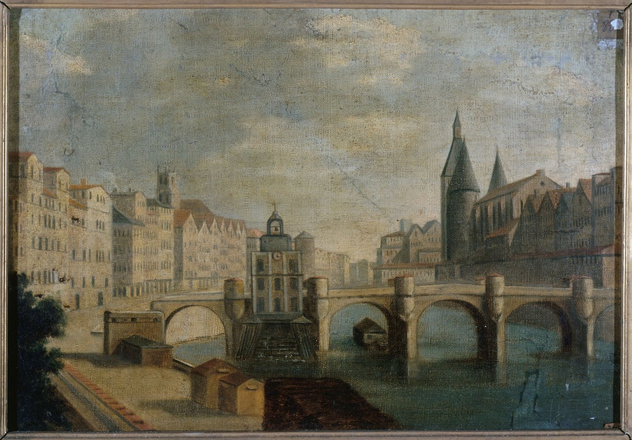 Le Grand Bras du Pont-Neuf et la pompe de la Samaritaine, ok. 1800 r., obecna 1. dzielnica, między 1795 a 1805 r. (olej na płótnie) autorstwa Unknown artist