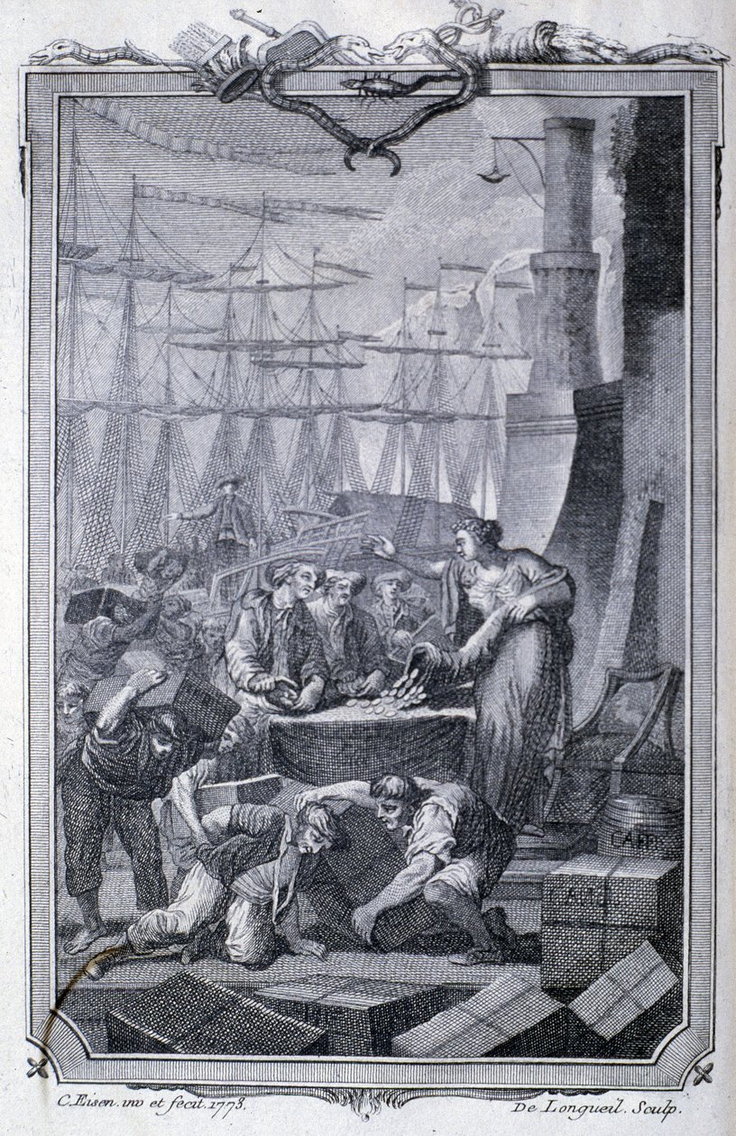 Handel z koloniami (w tym kawa) - w „”Filozofii i polityce europejskich establishmentów oraz handlu z dwoma Indiami”” autorstwa GT Raynala, wyd. Pellet, Genewa autorstwa Unknown artist