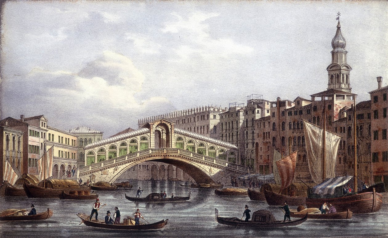 Le pont Rialto - w „Albumie głównych widoków Wenecji”, il. przez Marco Moro, wyd. Gio Brizeghel, v.1840 autorstwa Unknown artist