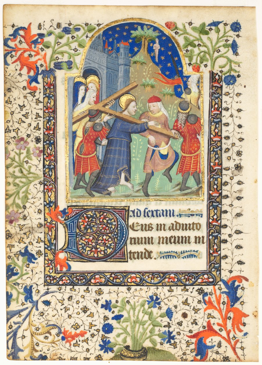 Kartka z Księgi Godzin: Chrystus dźwigający krzyż (Płeć, Godziny Krzyża) autorstwa Unknown artist