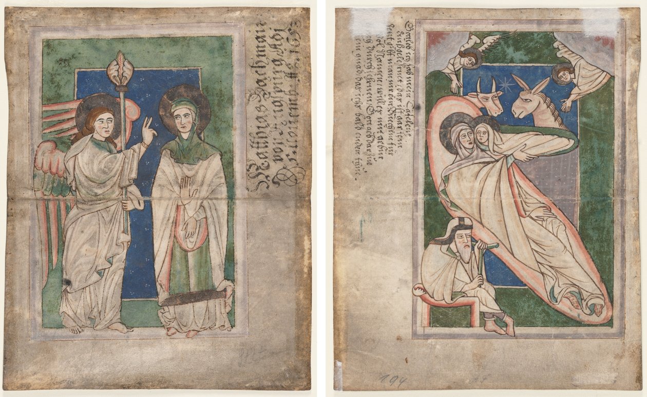 Liść z psałterza (?): Zwiastowanie (recto); Narodzenia (verso) autorstwa Unknown artist