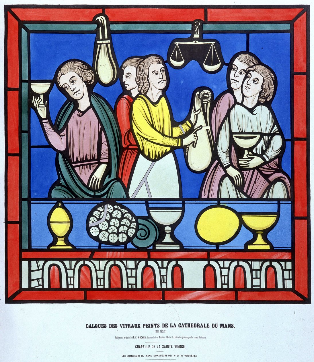 Les chanteurs du Mans - Fac porównanie z witrażem katedry du Mans z XIII wieku. Warstwa XIX wieku. autorstwa Unknown artist