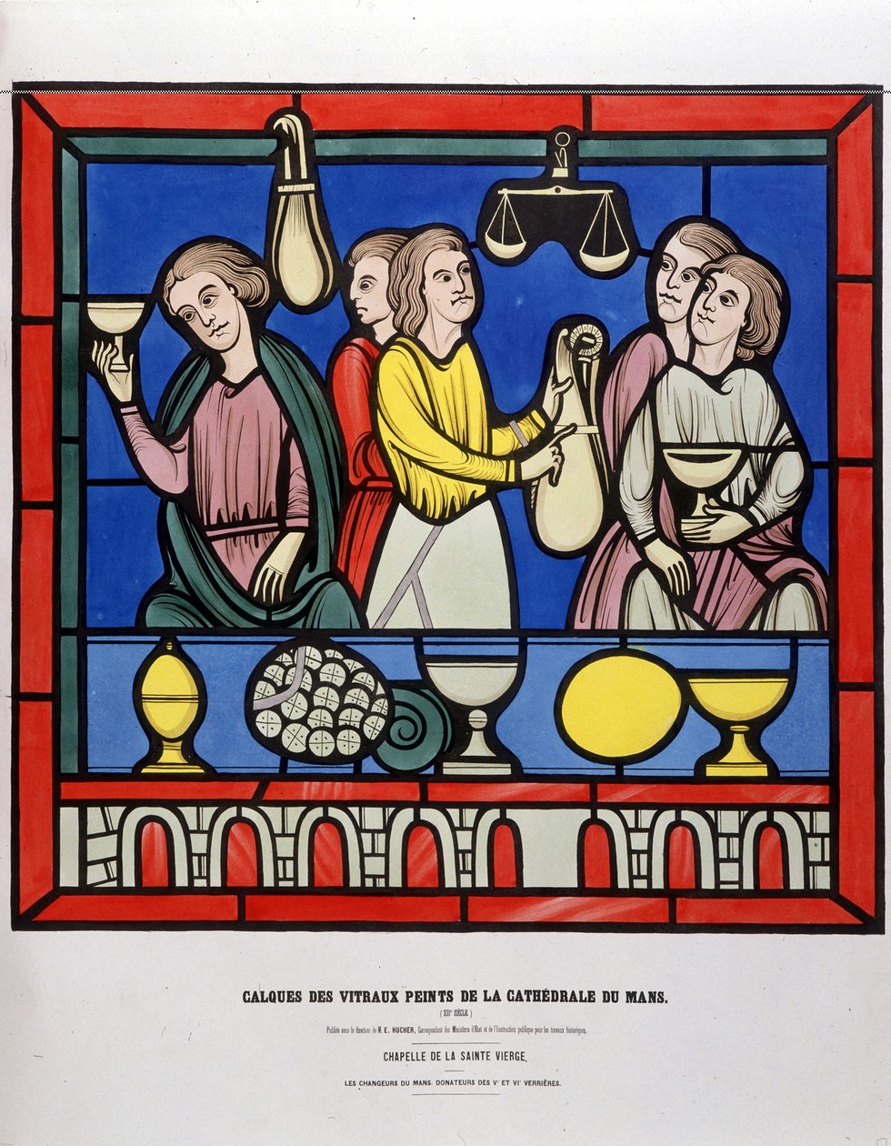 Rozmieniarki pieniędzy w Le Mans - Malowane witraże z Cathedrale du Mans autorstwa Unknown artist