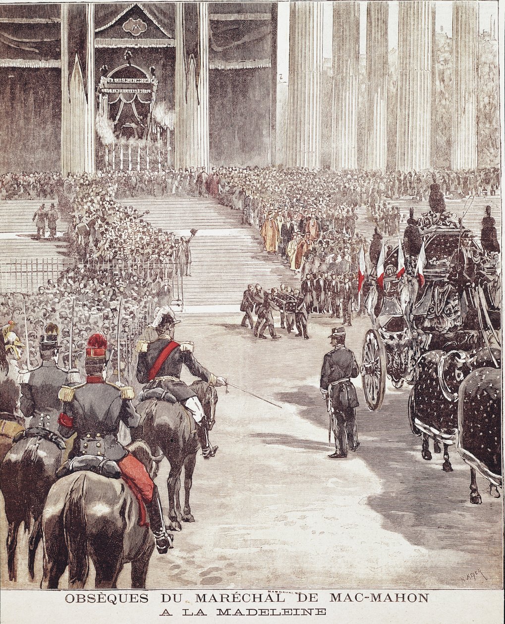 Pogrzeb marszałka Patrice de Mac Mahon (lub Mac-Mahon) (1808-1893) w kościele Madeleine w Paryżu 22.10.1893, ilustracja z XIX wieku autorstwa Unknown artist