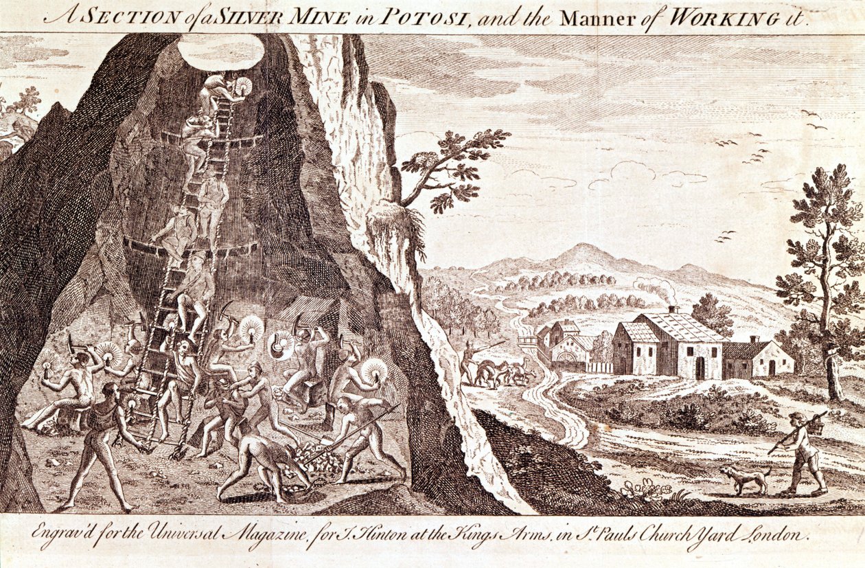 Kopalnie srebra w Potosi w Boliwii. Grawerowanie z XIX wieku. autorstwa Unknown artist