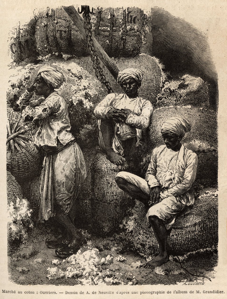 Robotnicy Parsi w spoczynku, na targu bawełny w Bombaju, Edouard Charton, wydanie Hachet autorstwa Unknown artist