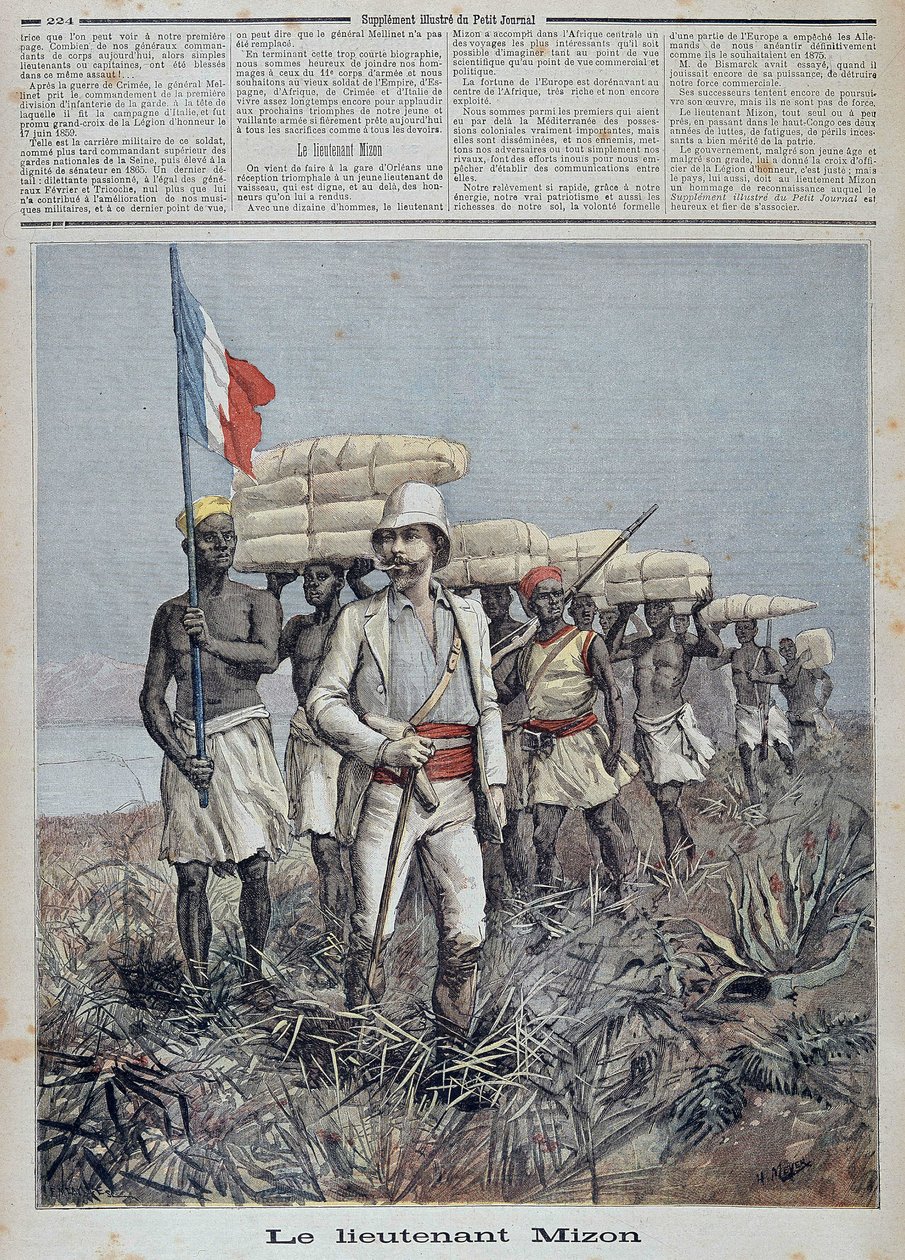 Porucznik Mizon szefowie kolumny eksploracyjnej w Afryce Środkowej - w „”Le petit journal”” z 09.07.1892 autorstwa Unknown artist