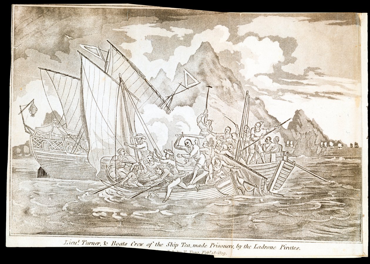Porucznik Turner i załoga statku "Herbata" uwięzieni przez piratów Ladrone (druk) autorstwa Unknown artist