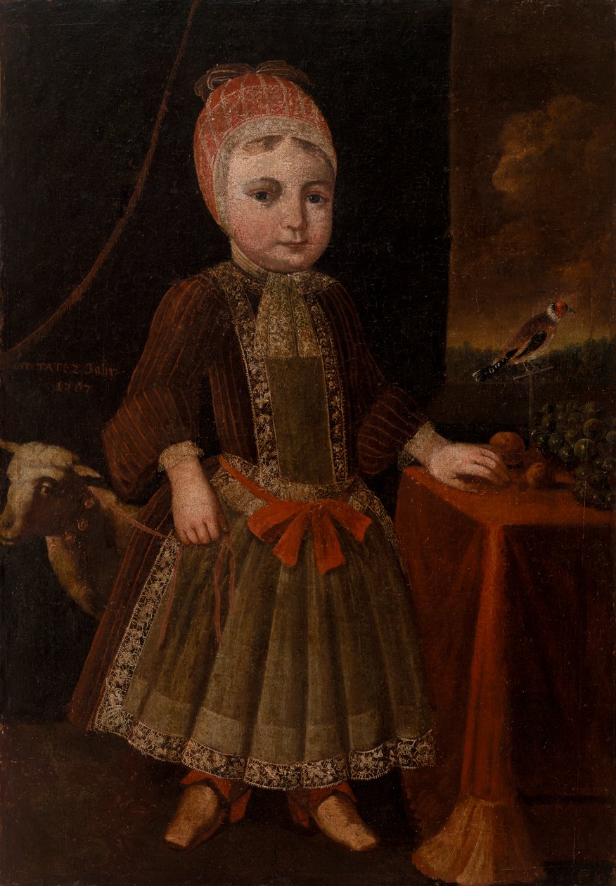 Mała dziewczynka we wnętrzu w pobliżu okna autorstwa Unknown artist