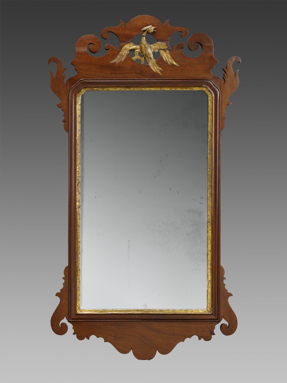 Lustro, c. 1750-1820 (fornir mahoniowy, niezidentyfikowane drewno wtórne, złoto płatkowe i szkło lustrzane) autorstwa Unknown artist