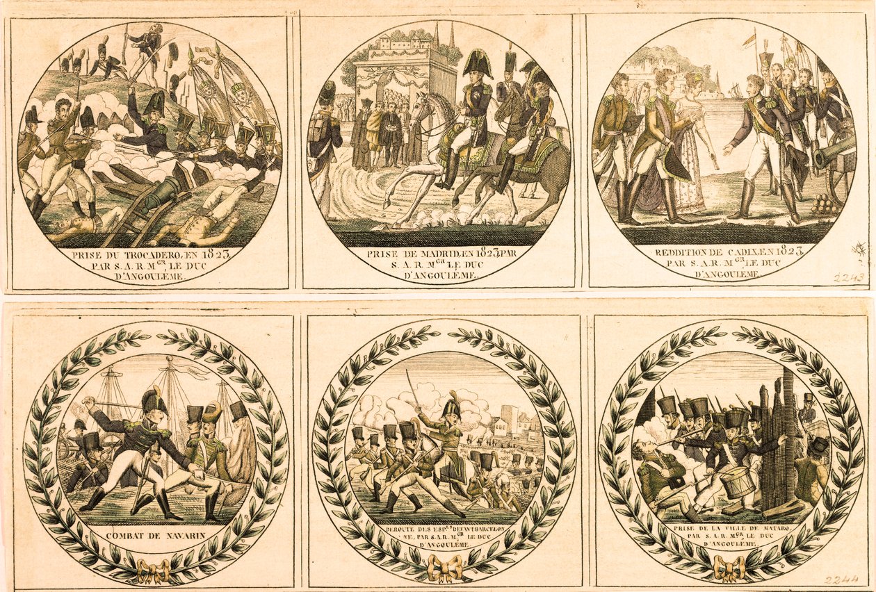 Ludwik Antoine (Louis-Antoine) z Burbon, książę Angouleme (Louis de France lub Ludwik XIX (1775-1884) podczas wyprawy hiszpańskiej w 1823 r.: zdobycie Trocadero, zdobycie Madrytu, poddanie Kadyksu, bitwa pod Navarin, za Hiszpański przed Barce autorstwa Unknown artist