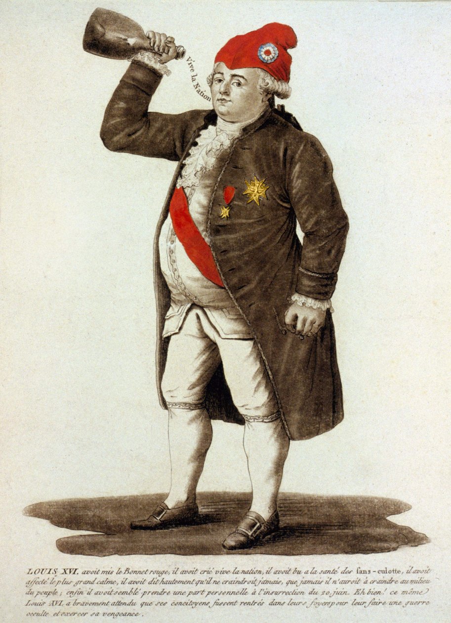 Ludwik XVI w czapce frygijskiej i pijący w butelce autorstwa Unknown artist