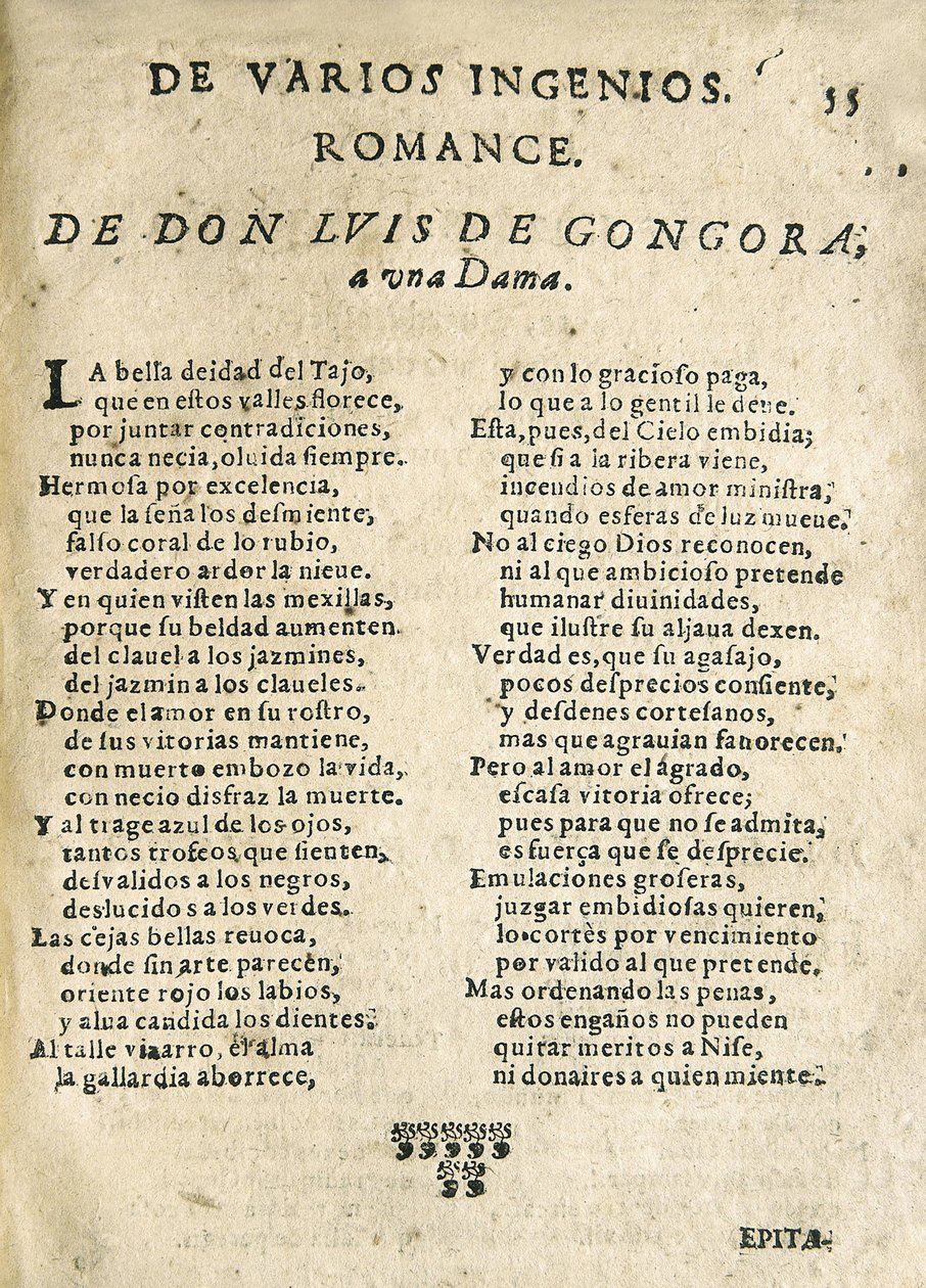 Luis de GOGOORA Y ARGOTE "Romance a una dama" (druk) autorstwa Unknown artist