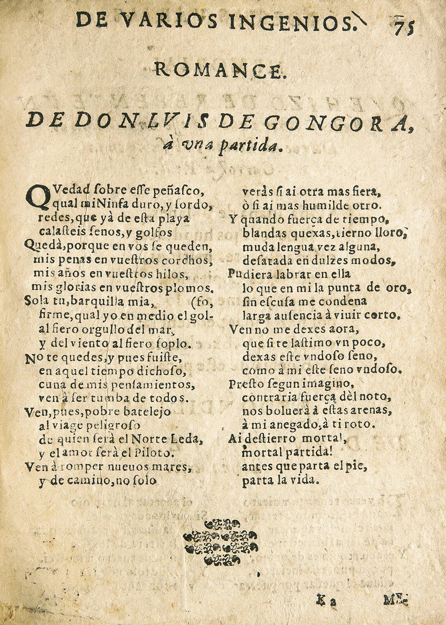 Luis de GOGOORA Y ARGOTE, "Romance a una partida" (druk) autorstwa Unknown artist