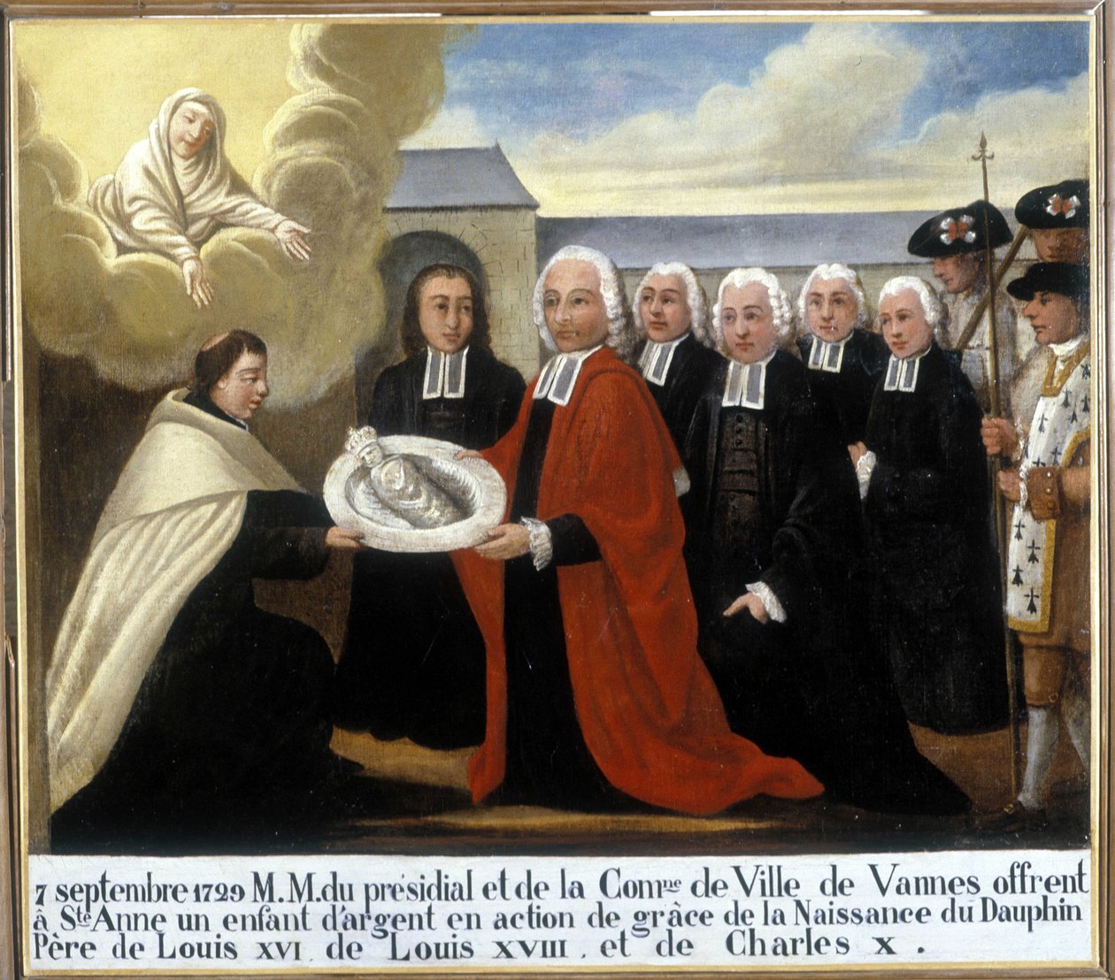 MM du Presidial et de la Commune de Vannes ofiarowuje Świętej Annie srebrne dziecko w dziękczynieniu za narodziny delfina Louis de France (1729-1765), 7 września 1729 r. - Ex-Voto Sainte Anne d